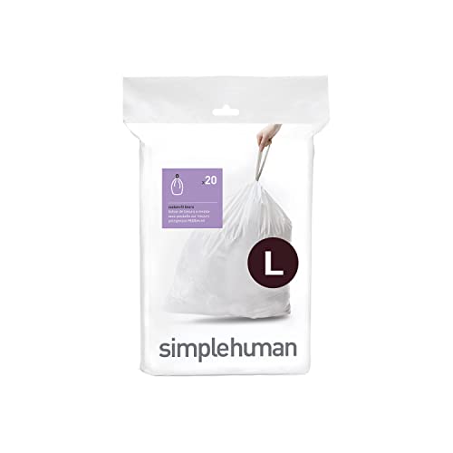 Image of simplehuman Code L Custom Fit Drawstring Trash Bags in Dispenser Packs, 20 Count, 18 Liter / 4.7 Gallon, White