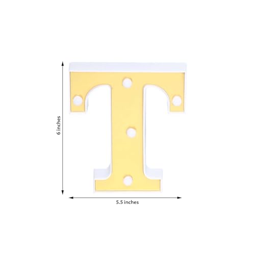 Image of Efavormart 6 inch Gold Marquee Letter T, Mirror Front Warm White LED Light Up 3D Sign, Battery Operated 72H Glow for Wedding Party & Wall Decor