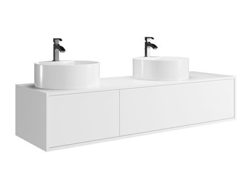 Vente-unique-Mobile bagno sospeso bianco con doppio lavabo rotondo - L150 cm - ISAURE II