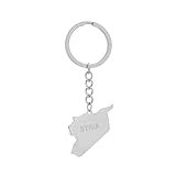 LUTAKU Llavero de mapa y bandera de Siria para mujeres y hombres, llavero de Siria, colgante de acero inoxidable, accesorios de joyería de mapa, Plata06, Talla única