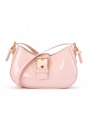 Image of Korean Style Leather Shoulder Bag with Buckle Glossy Finish Crossbody Purse for Daily Use Travel & Shopping Phone Purse with Adjustable Strap Lightweight Trendy Bag for Girls