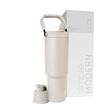 Simple Modern Trek Pivot | 40oz Flip Straw Tumbler with Handle | Water Bottle & Boot | Interchangeable Straw & Chug Lids | Insulated Stainless Steel Jug | Gym Sports Outdoors | Almond Birch