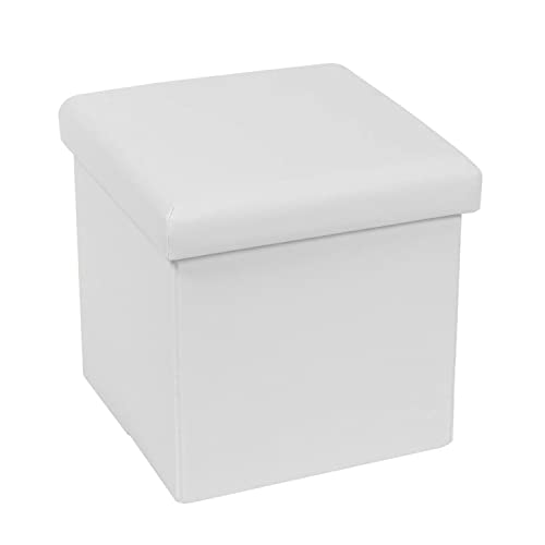 GREATOYAR Puff Otomana Plegable, Baúl Taburete Plegable, Taburete Plegable de Almacenamiento, Banco Almacenaje Baúl, Caja Almacenaje Juguetes, Dormitorio Mesa Baja, PVC, 38x38x38cm, Blanco
