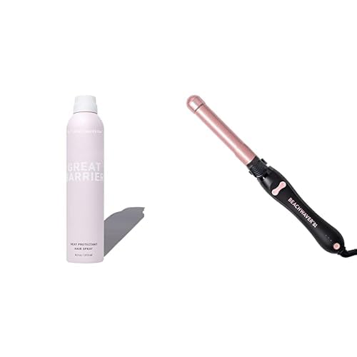 Beachwaver Heat Protectant Hair Spray & Rotating Curling Iron Bundle - 8.4oz Hair Spray with Flexible Hold and 1 Inch Curling Iron for Beach Waves