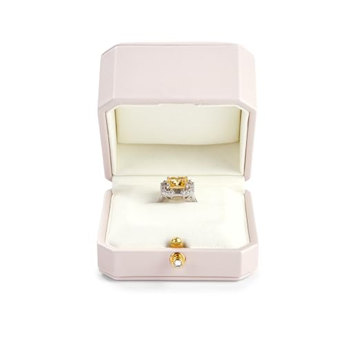 Leather Ring Box Jewelry Gift Box Mirofiber Interior Wedding Ring Case for Birthday, Proposal, Engagement, Wedding, Valentine's Day (Pink)