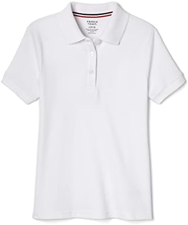 French Toast girls Short Sleeve Picot Collar (Standard & Plus) Polo Shirt, White, 14-16 Plus