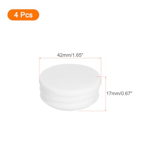 Image of uxcell 1-5 /8 inch(42mm) Round Plastic Plug, 4 Pcs White Pipe Tubing End Cap Plastic Plug Cap Insert Glide Insert for Metal Tubing Fence Table Chairs Furniture