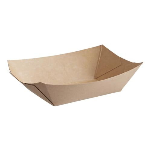 Disposable Kraft Paper Food Trays, 2 Lb Kraft Food Serving Boats, Brown, Grease Resistant, Popcorn,Snacks, French Fries, Nachos, Tacos, Take Out, Food Trucks, Concession, 6.2 x 4.3 Inch (2LB) (100)