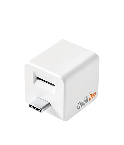 Qubii Duo USB-C Photo Storage Device for iPhone & Android Type-C Phone, Auto Backup Photos & Videos [microSD Card Not Included]- White