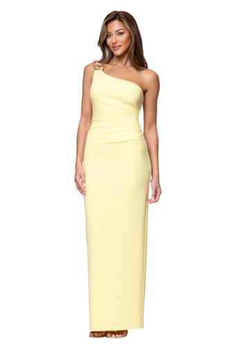 Xscape Women's Scuba One Shoulder Sleeveless Floor Length Dress, Yellow, 4 : Clothing, Shoes & Jewelry