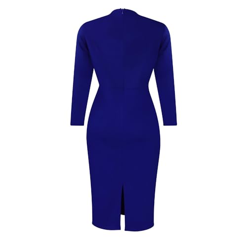 Irsutey Women Plus Size Elegant Bodycon Dress Crewneck Long Sleeve Work Midi Dress Business Office Casual Pencil Dress4