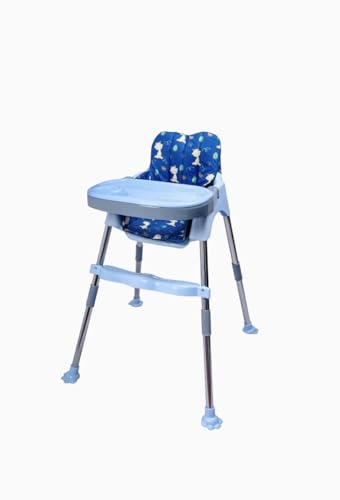 Image of Adjustable Baby High Chair with Safety Belt - My Giraffe Coco Baby Chair for Dining Table | 3-Level Tray, Waterproof Seat & Footrest | 2-Height Positions, Sturdy Stainless Steel Frame (6M - 3Y, 20kg) (Light Blue - Giraffe)