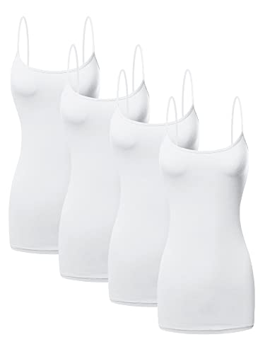 Image of Long Cotton Camisole Tank Tops for Women | Basic Braless Layering Tops with Adjustable Spaghetti Straps