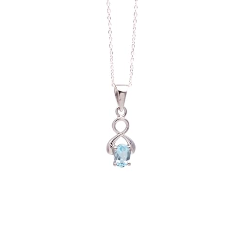 Natural Sky Blue Topaz Gemstone Faceted Oval Dainty Pendant Necklace, Zodiac, Birthstone, Healing Crystals Women Jewelry in 925 Sterling Silver Chain 18 inch