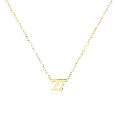 Aimber 18K Gold Plated Number Necklace for Women,Lucky Number Necklace Personalized Jewelry Birthday Gift,Number 27 Necklace
