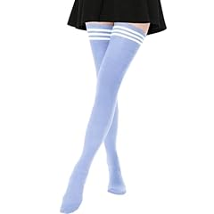 1 Pair Longer/Regular: Pale Lake Blue (White Stripe)