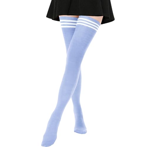 Image of AQOKKA Extra Long Thigh High Socks for Women Striped Over Knee Thigh Socks Long Boot Thigh High Stockings Leg Warmers