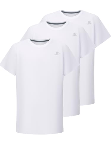 DEVOROPA Toddler to Youth Boys Compression Shirt Short Sleeve Football Basketball Undershirt Kids Athletic Base Layer T-Shirt White/White/White XL