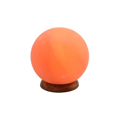 HAF® Rosa Salzlampe Planet ca. 3 kg hoch aus echtem Natursalz | 100% natürliche Salzkristalllampe aus der Salt Range Pakistan | Nachttischlampe auf Holzsockel inkl. Lampenfassung + Glühbirne