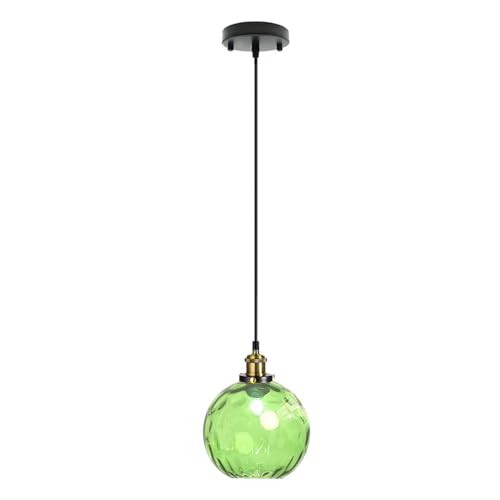 EKSED Lampadario a Sospensione Sferico in Vetro Ondulato - Lampada a Sospensione con Paralume in Ottone per Isola Cucina e Sala da Pranzo (Verde chiaro, 15cm)