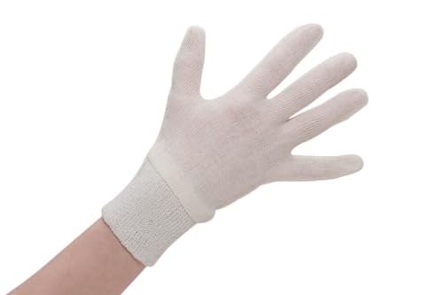 12 Paar Baumwollhandschuhe - mit Bündchen - Damengröße (Größe 7) - Arbeitshandschuhe - Nicht genoppt - Verpackungshandschuh - Lagerhandschuh - mit Bund