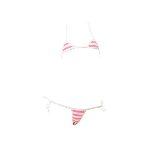 Womens Lingerie Japanese Cute Striped Micro Rikini Role Play Bra and Panty Set Sexy, Mini Pink, One Size Cover