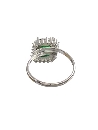 Green American Diamond Ring for Solitaire Emerald-Studded Brass Metal