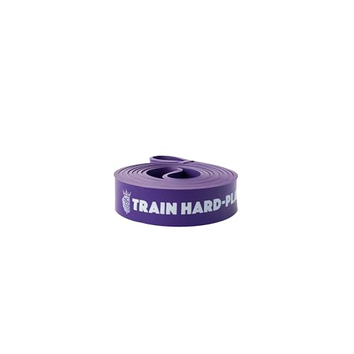 Train Hard- Play Hard Gomas Elasticas Musculacion +Tabla con 31 Ejercicios y Bolsa Resistente para Transportar tu Bandas (Purple/Purpura, 35-85Lbs = 16KG-40KG (Alta-Heavy))