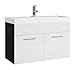 Produktbild Badezimmer Badmöbel Set Paso 01 80cm Waschbecken Dunkle Grau mit Hochglanz Weiß - Unterschrank Schrank Waschbecken Waschtisch