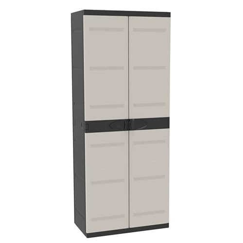 Miroytengo Armoire en résine à balais de jardin Titanium, armoire extérieure 2 portes 4 étagères Noir 70 x 176 x 41 cm