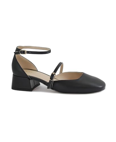 Ballerine Noire CAFèNOIR FD4005 Femme Bout Carré Brides Talon Cuir