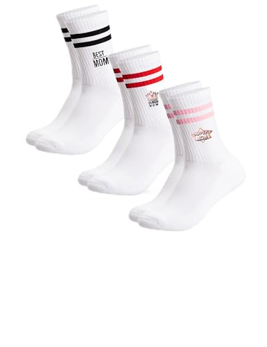 Occulto Damen Muttertagsgeschenk Tennissocken 3er Pack (Modell: Mom) Socken Geschenk für Frauen Mix 39-42