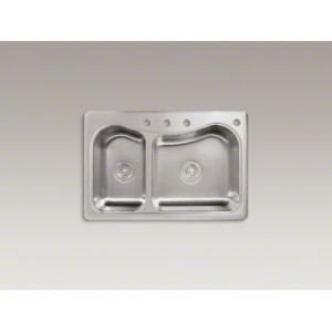 KOHLER K-3361-4-NA Staccato Dual Large/Medium Self-Rimming Kitchen Sink, Stainless Steel