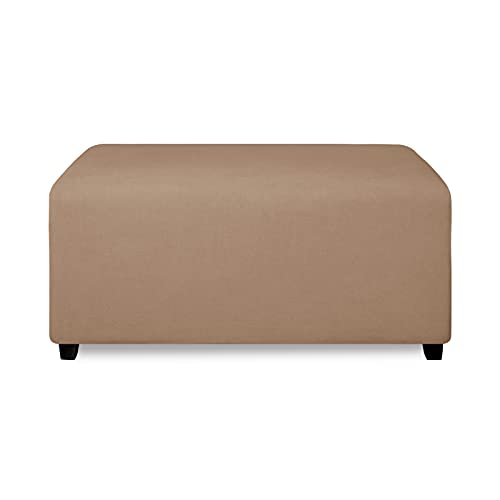 Image of PureFit Stretch Rectangle Ottoman Cover Footstool Cover, Camel | Fleece Soft Form Fit Ottoman Slipcovers Rectangle Slipcover for Folding Storage with Nonslip Elastic Bottom