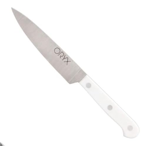 ORYX Cuchillo Husky Cocina 13 cm. Hoja Acero Inoxidable, Cuchillo Carne, Cuchillo Pescado, Cuchillo Chef, Mango Ergonomico Blanco