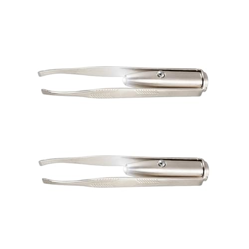 2Pcs Creative Led Light Eyelash Eyebrow Hair Removal Stainless Steel Make Up Tweezer Durability and practicality Beauty and Personal Care(8.8x0.8x1.6cm)