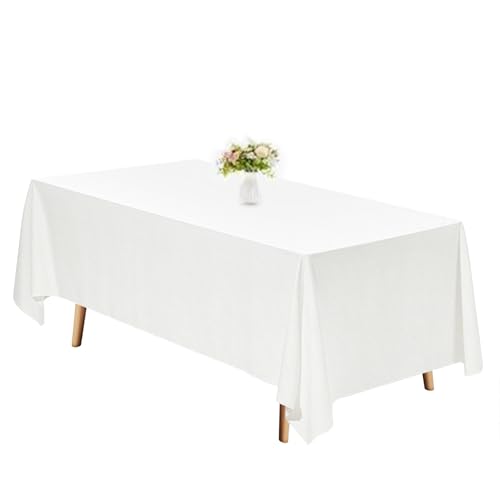 TWINRPET Rectangular Tablecloth - 60 X 84 Inch White Table Cloth for 4 Foot Rectangle Tables - Polyester Waterproof Fabric - for Wedding,Birthdays,Parties,Baby Shower,Camping