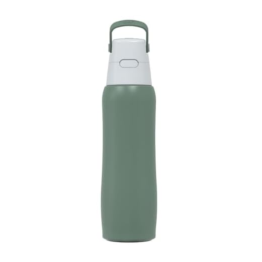 Dafi Botella de Agua con Filtro Carbón Activado SOLID Steel Salvia, 800 ml - Sin BPA, Botellas de Acero Inoxidable con Pajita - para uso diario y el Gimnasio - Antiderrame Botella de Agua Deportiva