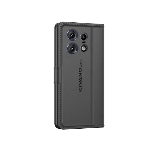 Image of KIVANO LUXE Compatible for Motorola Edge 50 Pro 5G Luxury Handmade Leather Magnetic Flip Folio Case | Card Holder & Kickstand | Slim Protective Cover | Unisex - Black