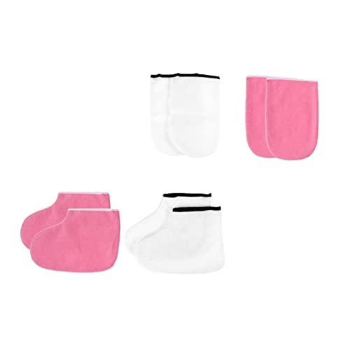 SOESFOUFU 2 Pair Paraffin Therapy Gloves Hand Foot Wax Therapy Mitts Socks White Pink Set