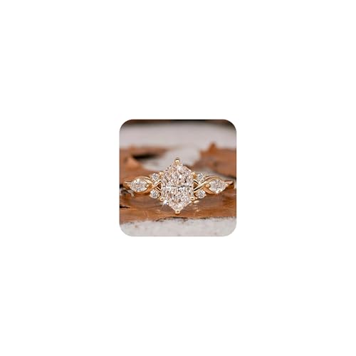 14K Gold Plated Marquise Cut Engagement Ring for Women, Wedding Promise Cubic Zirconia CZ Band Simulated Diamond Rings for Women's Size 7#