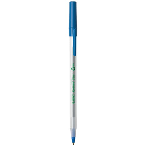 Bic Ecolutions Round Stic Ballpoint Pens, Medium Point (1.0Mm), 50-Count Pack, Blue Ink Pens Made From 97% Recycled Plastic #TOP2
