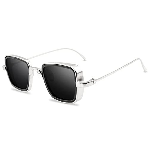 Lunettes de soleil carrées contre l'éblouissement avec monture vintage grise et argent