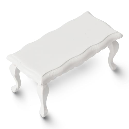 Miniature Dollhouse Tea Table, 1:12 Dollhouse Wooden Coffee Table Living Room Tea Table Miniature Furniture Model (White)
