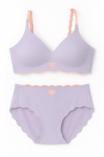 Image of Women Bra Panty Set Soft Natural Support Seamless Backless Summer Bra Panties Set | Adjustable Straps and Heart Design Lingerie Set | Women's Suit Push-Ups Sports Underwear Bra Set