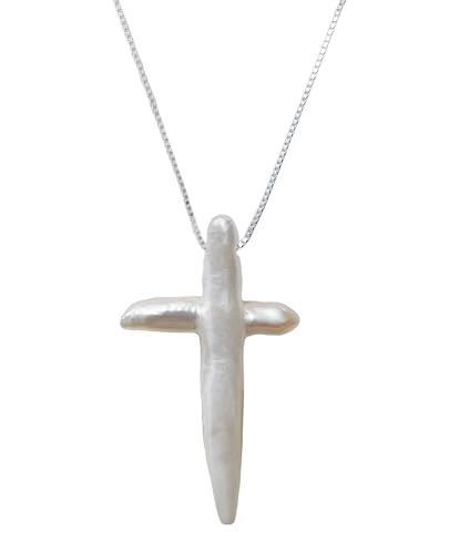 White Pearl Cross Necklace Gold Filled Sterling Silver Box Chain Necklace Freshwater Pearl Cross Pendant Necklace Minimalist Necklace Cross Jewelry