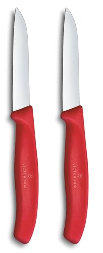 Victorinox Swiss Classic Schälmesser-Set für Obst und Gemüse, 2-teilig, Gerader Schnitt, Extra Scharf, Rot