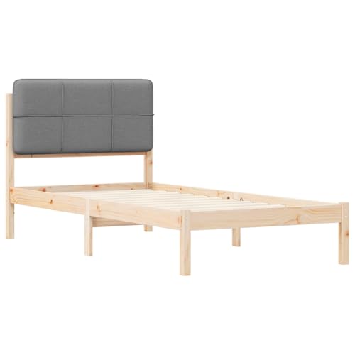 Gecheer Bettgestell mit gepolstertem Kopfteil Hellgrau 90 x 190 cm, Bettrahmen Holzbett Doppelbett für Wohnungen Schlafzimmer Gästehaus878014 – Bild 4