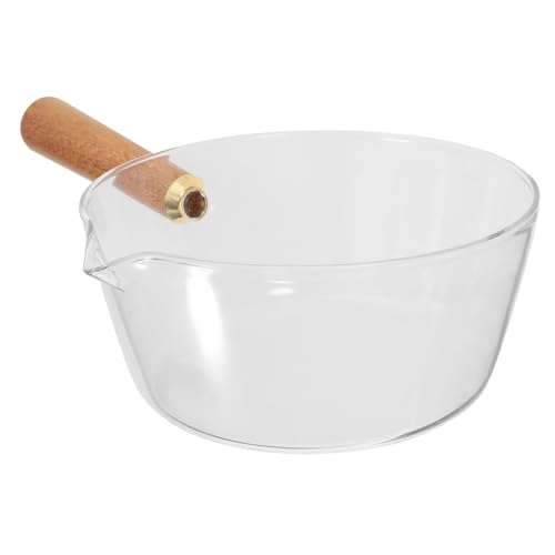 Cabilock 1 Pc olla de leche cacerola pequeña cacerola con tapa canalón alimento no cafeteras kitchen gadgets invernaderos calefactor olla sopera olla con mango de madera Vidrio Brown