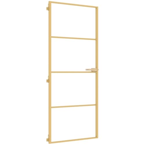 vidaXL - vidaXL Porte Intérieure Mince, Porte Intérieure Moderne, Porte Vitrée, Porte de Chambre, Porte de Salle de Bain Maison, Doré 83x201,5 cm Verre Trempé Aluminium